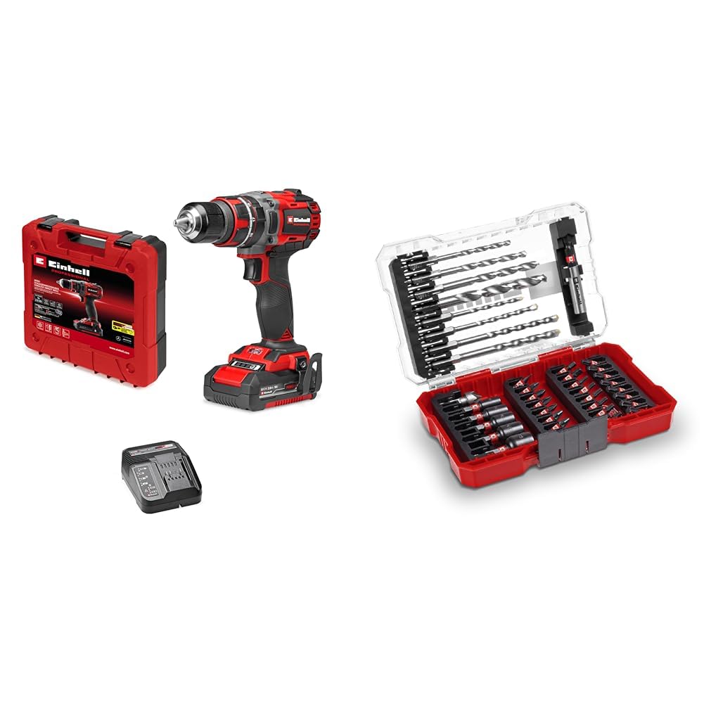 Einhell TP-CD 18/60 Li- i BL (1x2,0Ah), Akülü Darbeli Vidalama + Einhell Matkap uç bits seti 39 parça (Metal, beton), M-BOX kutu