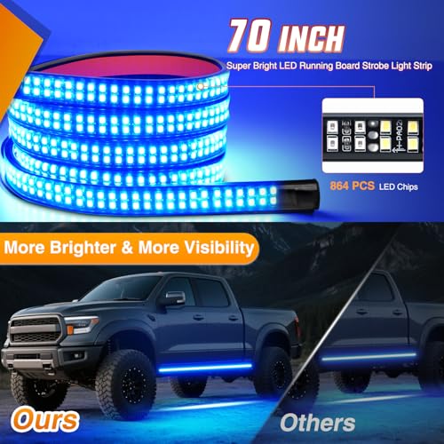 Image of Nilight 2PCS 70 Inch Emergency Strobe Light Strip with Controller 864 LED Blue Running Board Lights Flexible Side Flashing Warning Caution Safety Waterproof for Truck Construction Pickup