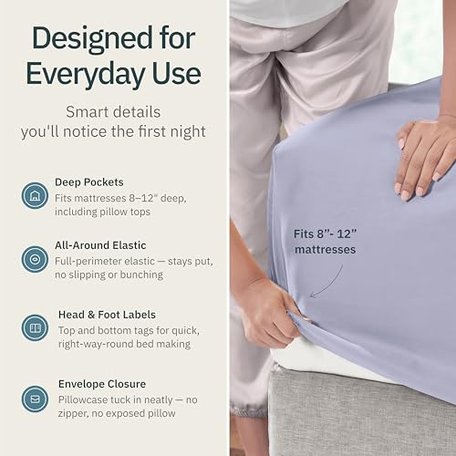 Image of Super Soft 100% Cotton Twin XL Sheets, 3 Pc Set, Lavender | Lightweight & Breathable For Hot Sleepers, All-Around Elastic, Durable, Easy Care, OekoTex Certified