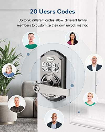 Teeho Keyless Entry Door Lock With Handle, Electronic Keypad Deadbolt Door Locks Handle Lever, Front Door Lock Set, Digital Door Lock, Auto-Locking, Anti-Peep Code Door Handle Lock, Satin Nickel #TOP2