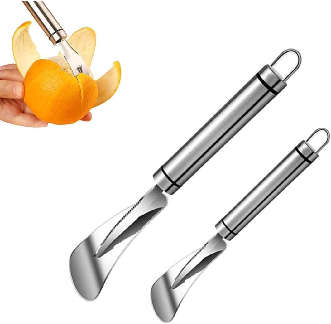 2Pcs Stainless Steel Orange Peeler, Pomelo Opener, Triangular-Blade, Zigzag-Shovel Orange Peeler Gadget for Kitchen (silver)