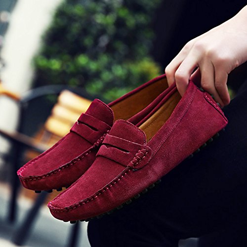 Image of ANUFER Men's Suede Leather Penny Loafers Comfort Driving Shoes Moccasin Slippers