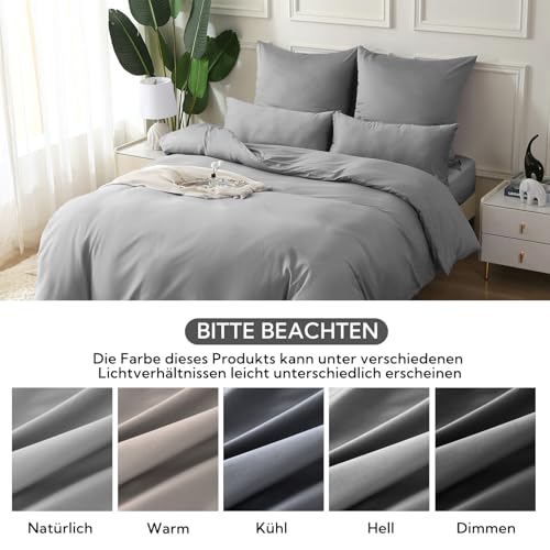 SOULFUL Satin Bettwäsche 135x200 Baumwolle Kühlend, Oeko-Tex, Hellgrau – Ansicht 6
