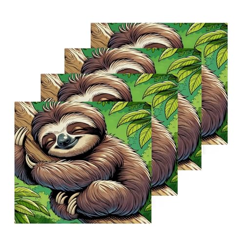 Flradish 4 Pack Sloth Hugging Pure Cotton Washcloths 12 x 12 Inch Reusable Absorbent Soft Cotton Face Towels Fingertip Towels Set for Gym Towels,Hotel and Spa