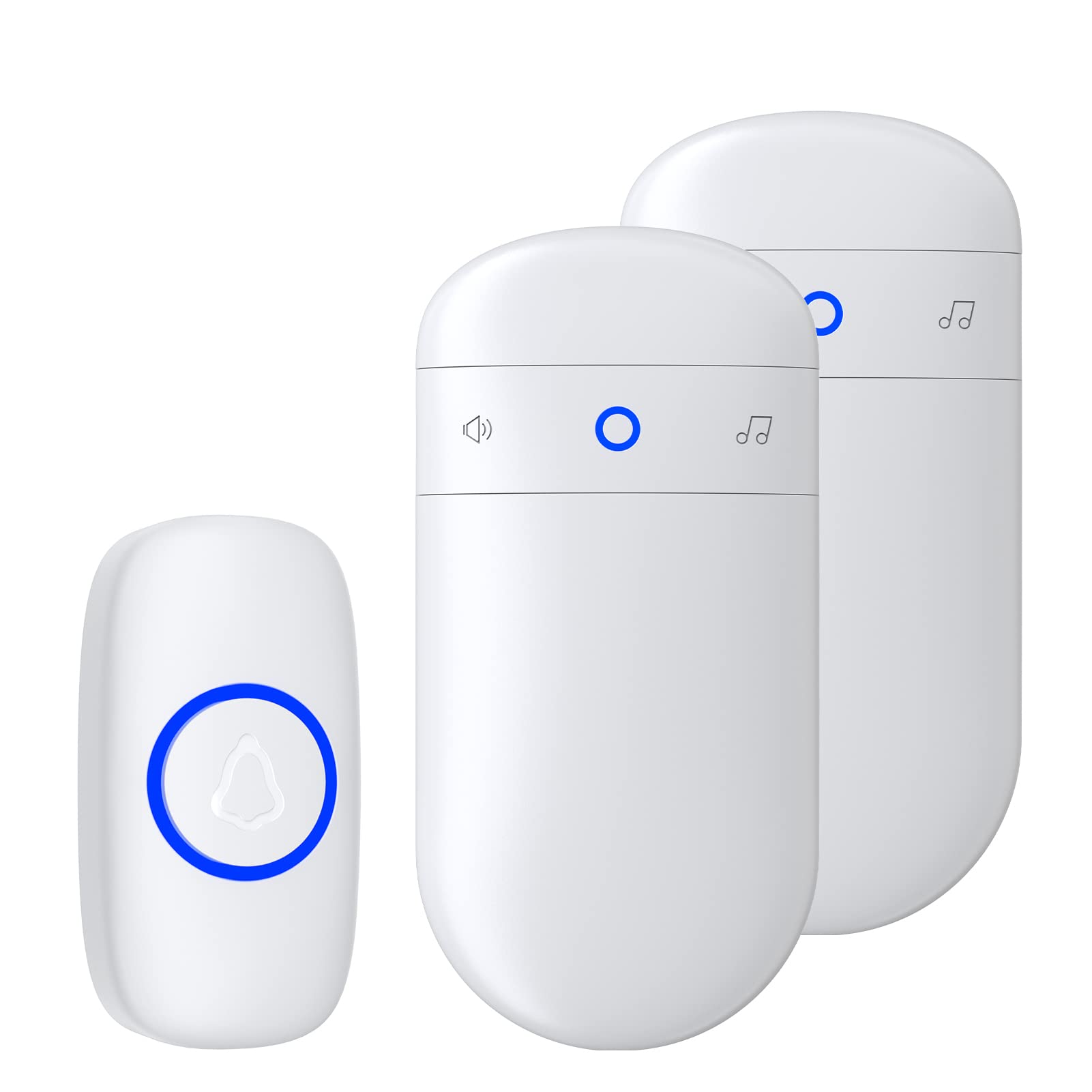 SECRUI Wireless Doorbell, Electric Cordless Door Bells Chime IP55 Waterproof Battery Operated at 1000ft Long Range with 52 Melodies 5 Volume 2 Plug in Receivers Easy Install for Home, Classroom-White