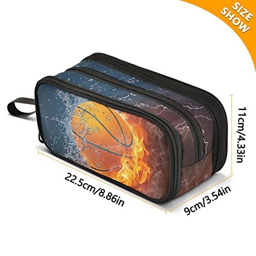 Image of Basketball Large Capacity Pencil Case Pencil Pouch Pen Box | 3 Compartment Large Storage Pencil Bag for Adults School Office Teen Girl Boy Men Women