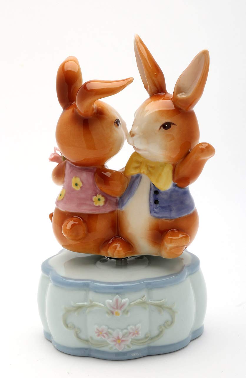 Cosmos Gifts 20925 Dancing Bunnies Music Box, 5-3/8" High, Green
