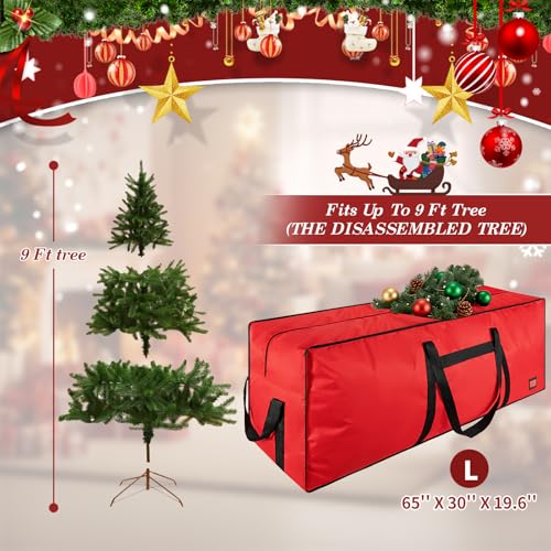 Image of 9 ft Christmas Tree Storage Bag, Heavy Duty Christmas Tree Bag with Reinforced Handles and Dual Zippers Wide Opening, Large Capacity fits for Artificial Christmas Tree (Red, 9ft)
