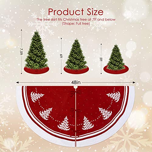 WBHome Christmas Tree Skirt, 48 inch Double-Layer Cable Knit Knitted Thick Rustic Holiday Decoration, Christmas Tree Pattern - Thumbnail 4