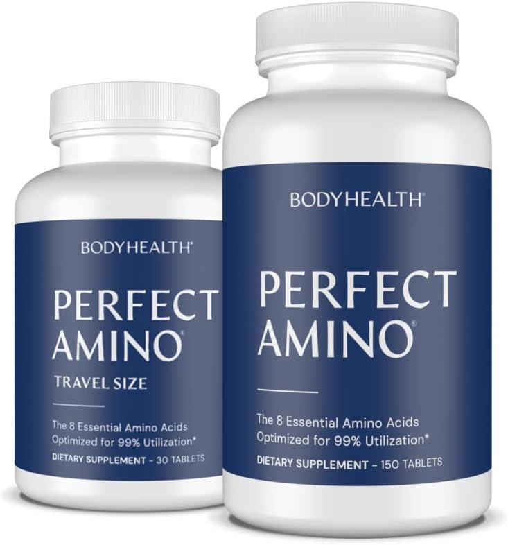 BodyHealth PerfectAmino Tablets (150ct Plus 30ct Travel Bottle), Essential Amino Acid with BCAAs + Lysine, Phenylalanine, Threonine, Methionine, Tryptophan, Supplement for Recovery & Strength
