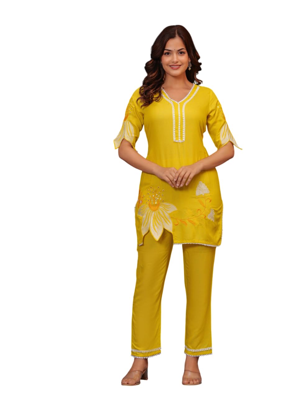 Women's Cotton Floral Printed Short Straight Kurti with Pant-image-44