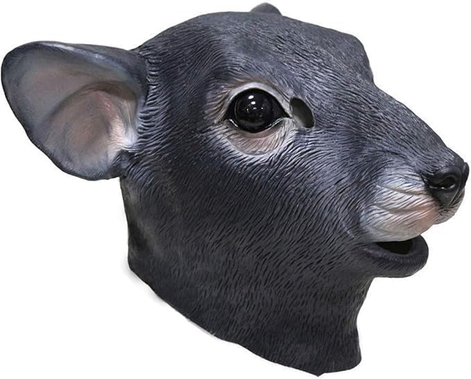 Realistic Mouse Animal Head Latex Mask Halloween Costume Rattus Rat Headwear Party Adult Giant Mouse Black