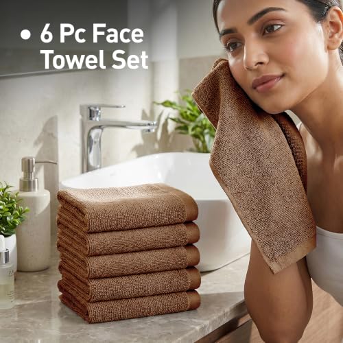 Image of MYTRIDENT Face Towel | Urban Comfort | Quick Drying | Travel Friendly | for Men /Women | 6 Pc Face Towel (30 cm x 30 cm) | 100% Cotton 450 GSM - Coconut Shell