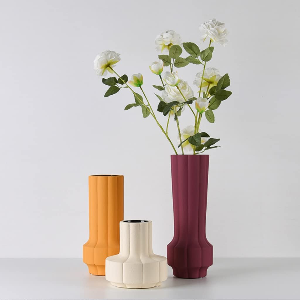 Vaso a bocca larga Contenitore creativo for fiori a strisce for...(Yellow)