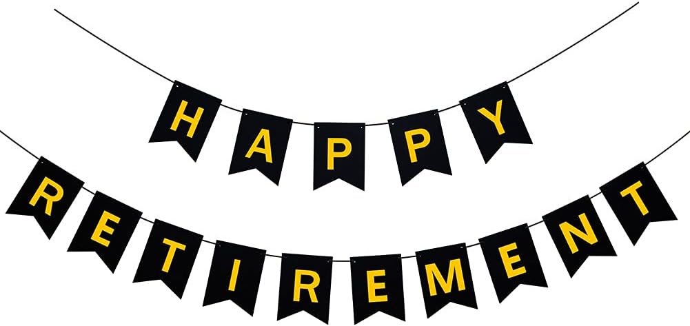 Happy Retirement Banner Sign for Retirement Office Farewell Party Retirement Party Supplies, Black Gold, No DIY Required, SUNBEAUTY