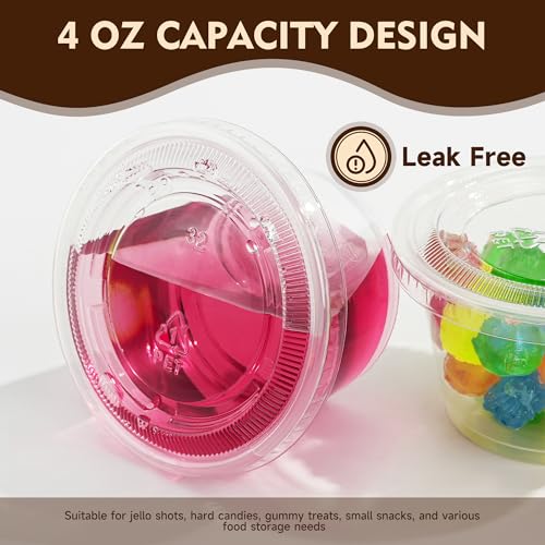 Image of YEEHAW 100 Sets - 4 oz Jello Shot Cups with Lids, Portion Cups, Clear Disposable Plastic Jello Shot Cups for Meal Prep, Salad Dressing, Souffle, Portion Containers