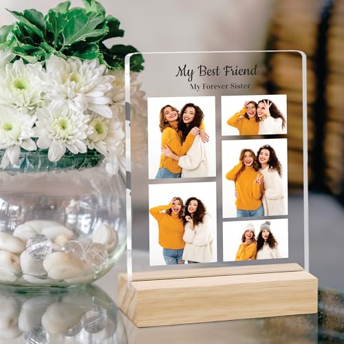 Image of Giftplease Customized Photo Frame with Text & Wooden Stand | Personalised Printed Photo Frame Gift for Sister | Birthday, Tabletop D cor | Customized Photo Gift (6x8 Inches) SIS 07