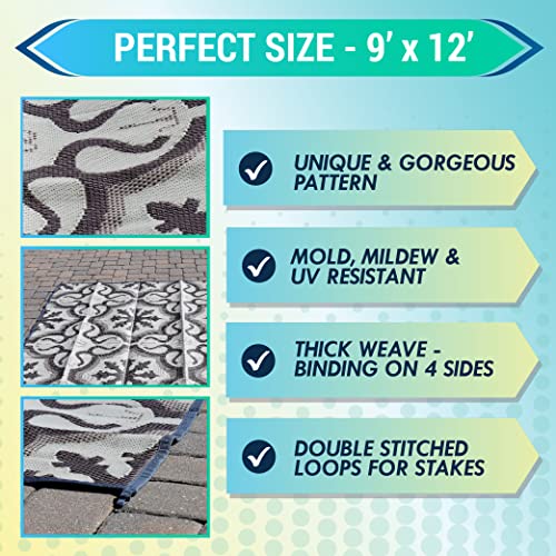 Latch.it Rv Outdoor Rugs 9X12 | Reversible Mat Camper Camping The Perfect Patio For Any Situation & Includes Portable Small Trash-Can! #TOP2
