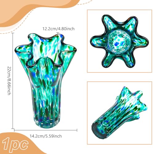 Vase en verre turquoise à large ouverture pour compositions florales stables