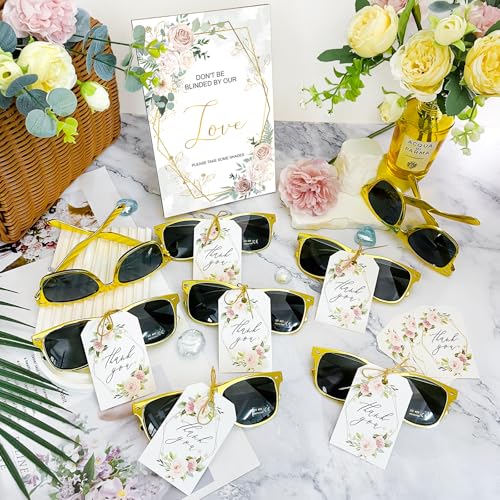 Pibupibu Wedding Favors for Guests, Metallic Gold Wedding Party Sunglasses Gifts Wooden Love Sign Decor Retro Square Glasses Bulk4