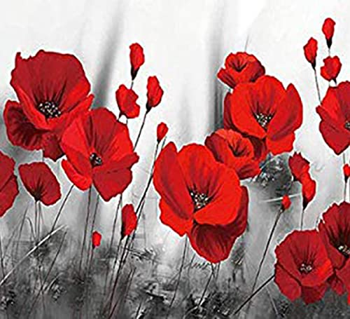 Point de croix 11CT fleur rouge : kit de broderie estampé avec toile en coton 40x50 cm
