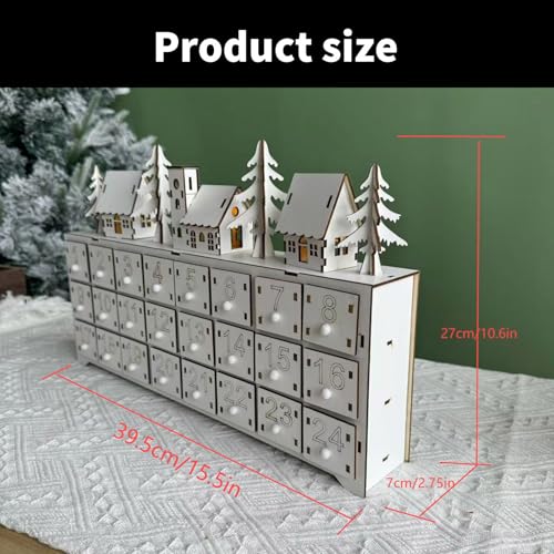Calendrier de l'Avent en bois éclairé avec 24 tiroirs pour décoration de Noël