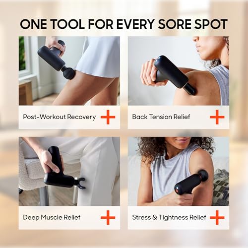 Image of Sharper Image PowerBoost Core Mini Massage Gun [2026 Version] Deep Tissue Percussion Massager with 6 Speeds for Back & Full Body Muscle Pain Relief, Portable with 4 Attachments & Carry Pouch