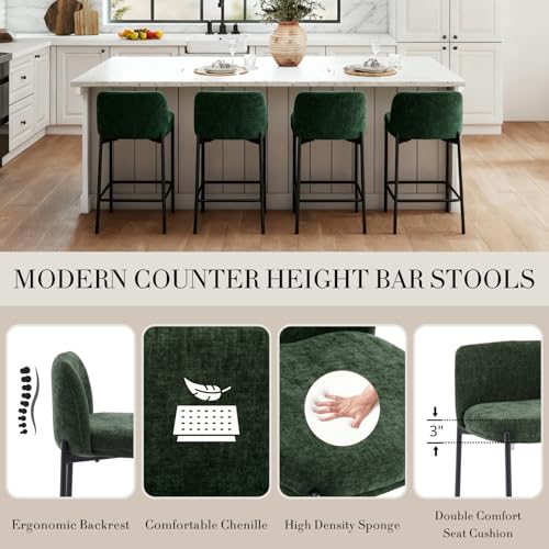 Image of 26 Inch Counter Height Bar Stools Set of 4, Modern Barstools, Green