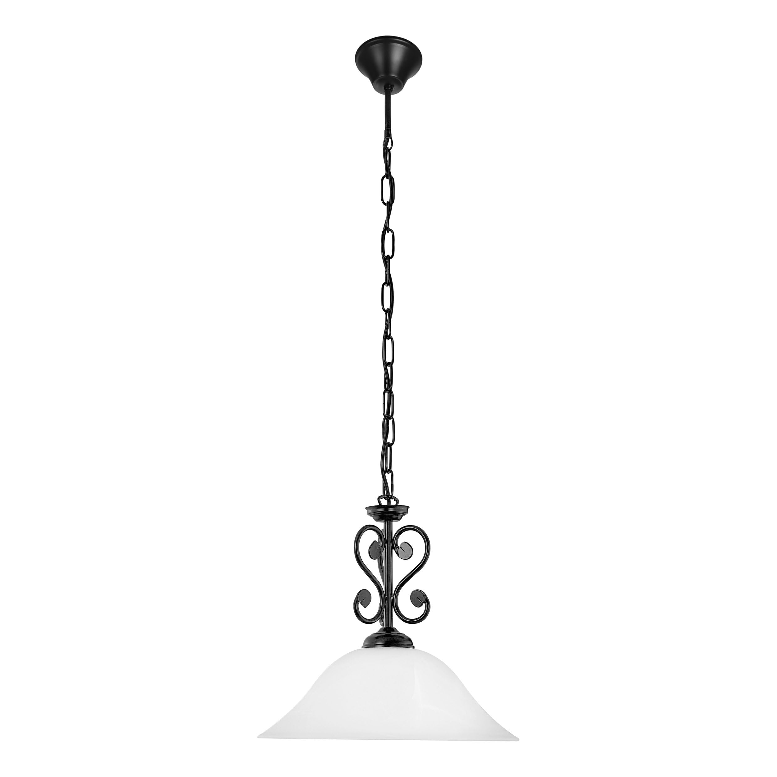 EGLO Pendelleuchte Murcia, 1 flammige Hängelampe Vintage, Rustikal, Hängeleuchte aus Stahl in Schwarz, Alabaster-Glas in Weiß, Esstischlampe, Wohnzimmerlampe hängend mit E27 Fassung