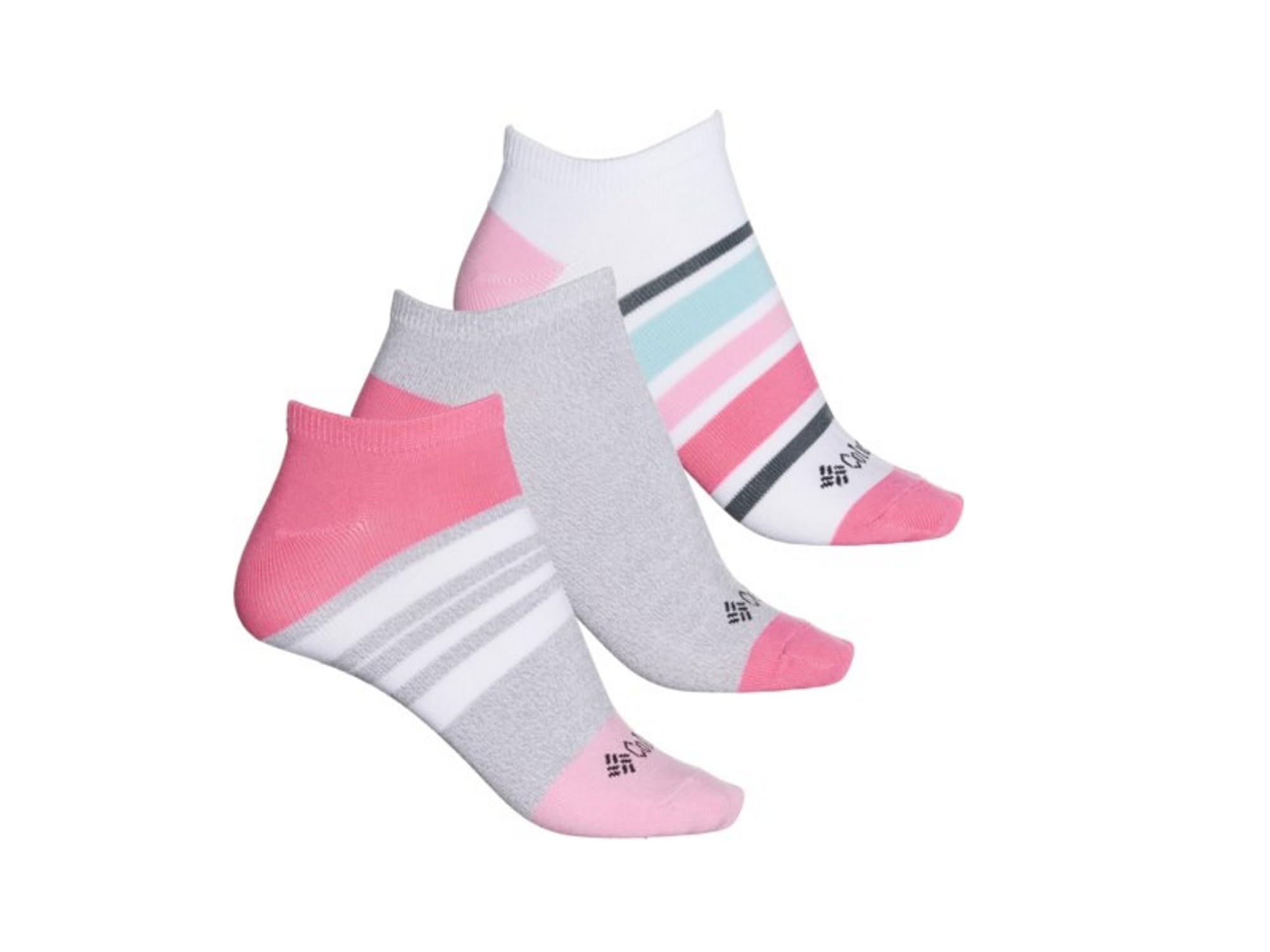 Columbia Women's Polytam Color Block No Show Socks 3 Pair, Wild Geranium/Grey Multi, Size: 4-10