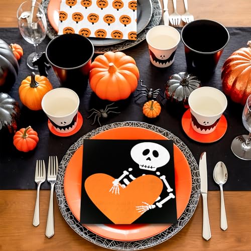 Servilletas de papel desechables de Halloween absorbentes para postre y cena tematica con esqueleto 6