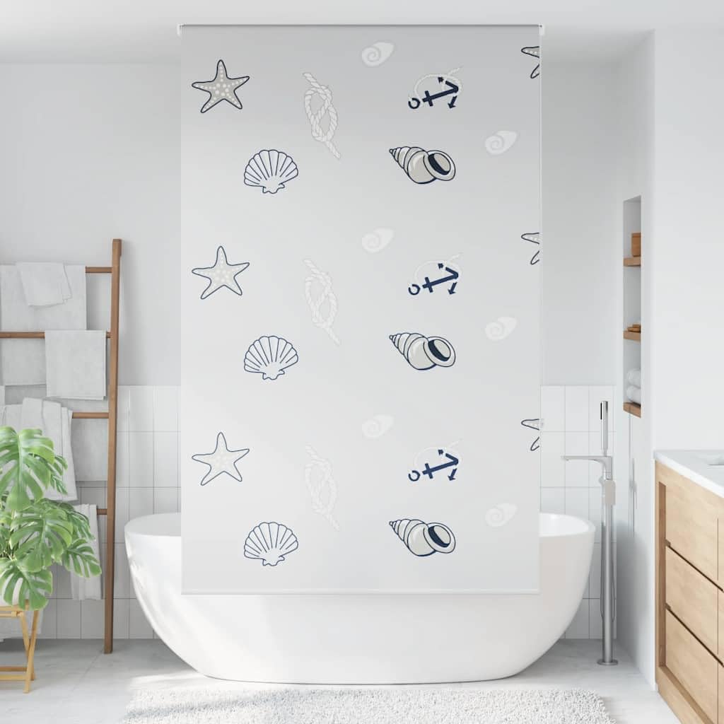 Store Enrouleur de Douche 140x240 cm Tissu 136 cm occultant Salle de Bain PEVA imperméable Motif étoile de mer Installation Plafond Mur fenêtre sans perçage sécurité Enfant