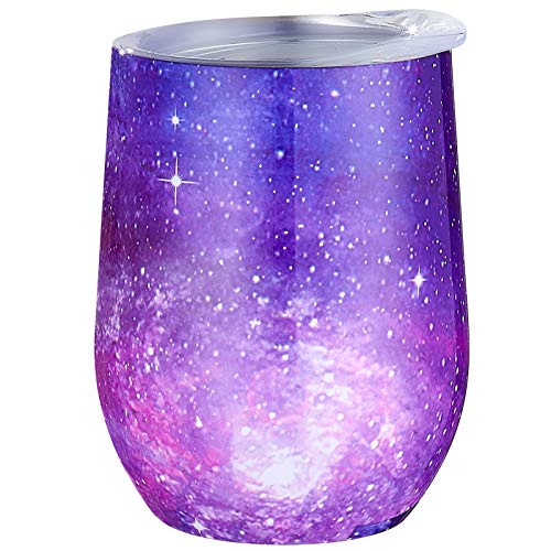 WEZVIX 12 oz Insulated Wine Tumbler with Lid Stainless Steel Stemless Vacuum Wine Glass Double Wall Vacuum Travel Mugs for Coffee Wine Drinks Champagne Cocktails