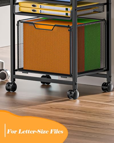 Image of Feyejade Compact 5-Tier Rolling File Cart, Under Desk Metal Filing Cabinet | Printer stand top, sliding mesh trays for binder, letter size file storage, organizer for teachers and home office