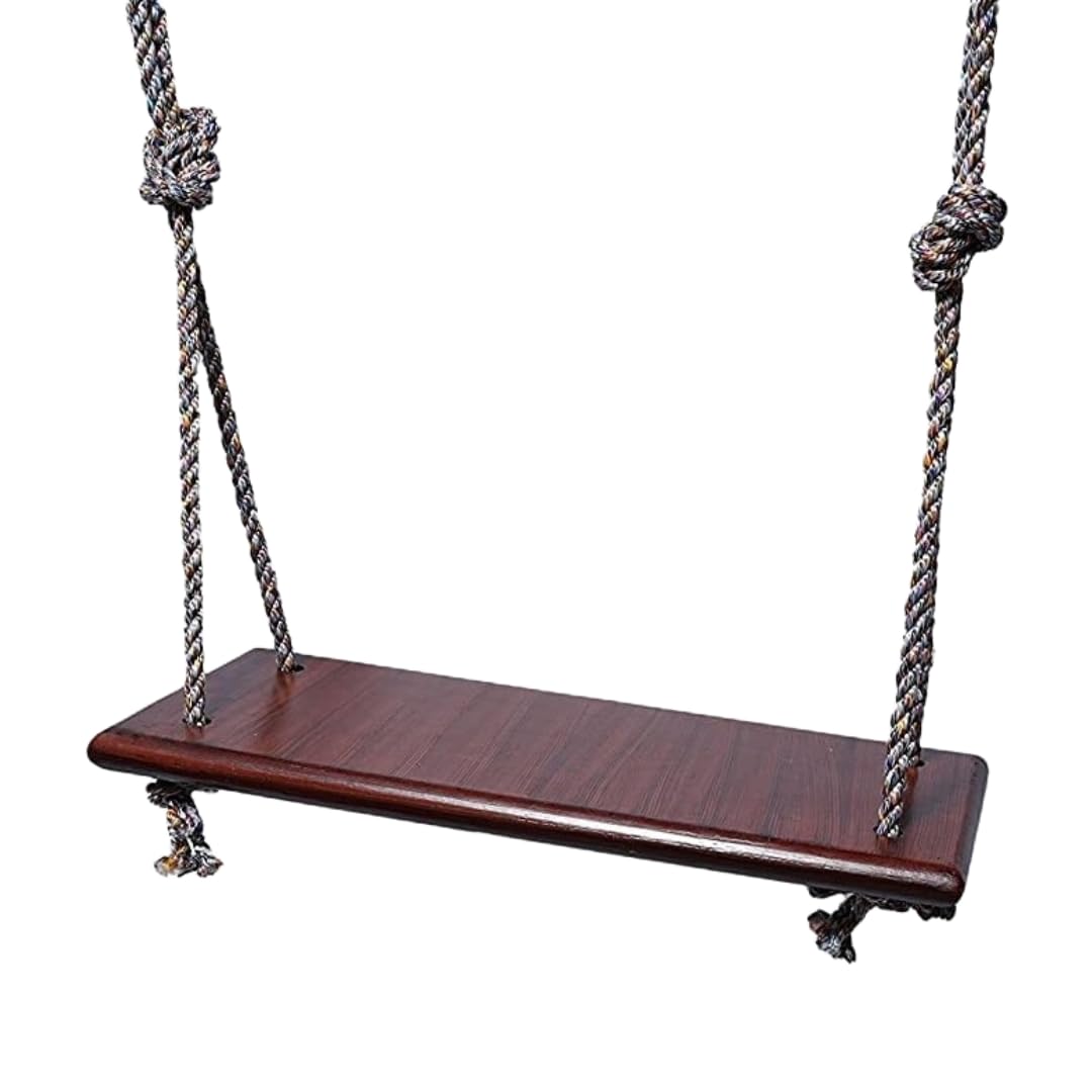 Lakshya India Wooden Swing Beautifully Designed for All Ages Relaxation Use Perfect for Home and Garden with Hanging Accessories 2 S Bands and 40 Feet of Rope-image-19