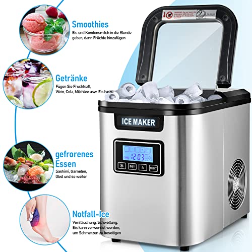 Tubiaz Eiswürfelmaschine, 3 Eiswürfel Größen, 12 kg/24 h, 9 Eiswürfel in 6 Minuten, 2.2 Liter Wassertank, LCD Display… – Bild 5
