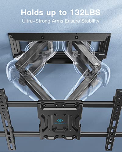 Perlesmith Full Motion Tv Wall Mount For Most 37-84 Inch Flat Curved Tvs Up To 132Lbs, Fits 12”/16" Wood Studs, Tv Mount With Articulating Dual Arms, Swivel Tilt Leveling, Max Vesa 600X400Mm #TOP4