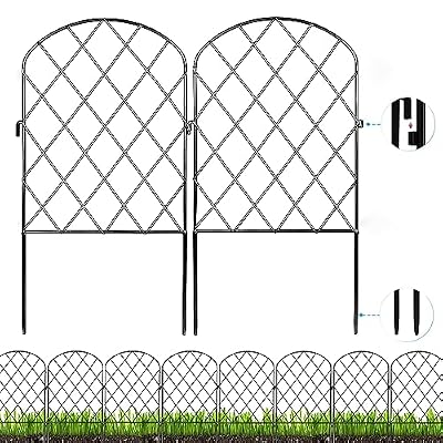 Getlay Decorative Garden Small Fence 10 Pack,10 Ft (L) X 24 in (H) Black Mesh Rustproof Metal Fence, Animal Barrier Fence for Small Dog, Border Folding Patio Fence, Outdoor Flower Bed Landscape Decor