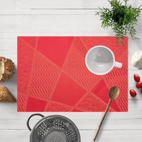 Image of YELONA Placemats for Dining Table - Heat Resistant, Non-Slip & Washable PVC Vinyl Table Mats - Set of 6, 45 x 30 cm (Rose Red)