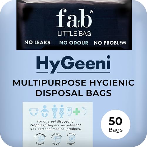 Fab Little Bag HyGeeni Nappy Disposal Bags, 50 Pack - Sanitary Bags for Adult Nappies, Ostomy Bag, Incontinence, Medical Waste - No Mess, No Odour - Eco-Friendly