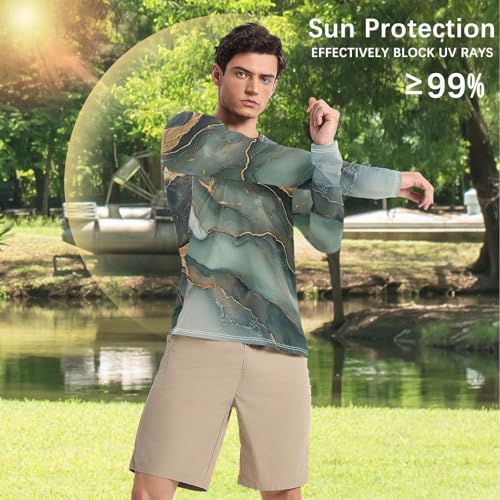 Marble Green Gray Men's UPF 50+ Breathable Comfort Mens Sun Shirts Protection Long Sleeve Water Fishing4