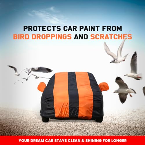 Image of Autofact Car Body Cover for MG Comet | Triple-Stitched, Windproof with Buckle Belt, Elastic Hem, UV Protection, Scratchproof & Dustproof, Soft Feather-Like Fabric for All-Weather Protection (Orange)