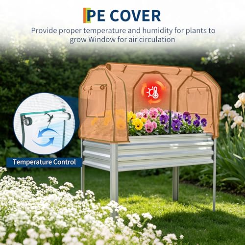 Raised Garden Bed with Cover, Galvanized Metal Elevated Planter Box with Legs, Raised Planter Box for Backyard, Patio, Balcony, 48x24x56 in, Silver by Garvee - Used condition - Image 3