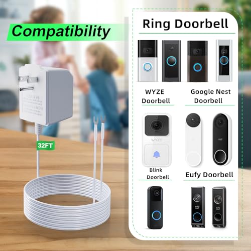 24 Volt Doorbell Transformer Power Supply for Ring Video Doorbell,Compatible with Ring,Google Nest,WYZE, Eufy,Blink Video Doorbells(๐๐๐
๐ ๐๐ฑ๐ญ๐๐ง๐ฌ๐ข๐จ๐ง ๐๐จ๐ซ๐)