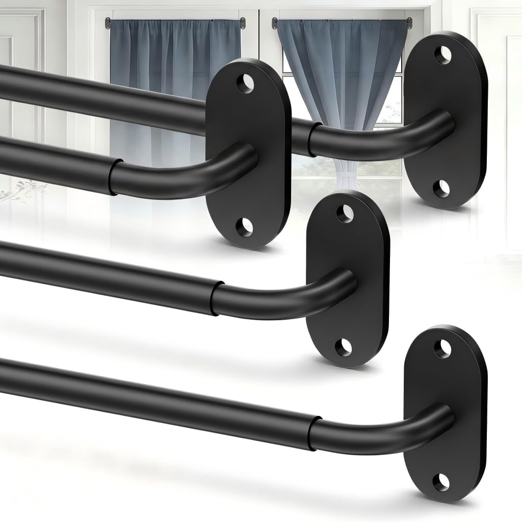 4 Pack French Door Curtain Rods, Screw-Mounted Sash Rods Adjustable 18–30 Inch, 1/2" Diameter Wrap Around Curtain Rods for Doors & Small Window, Black