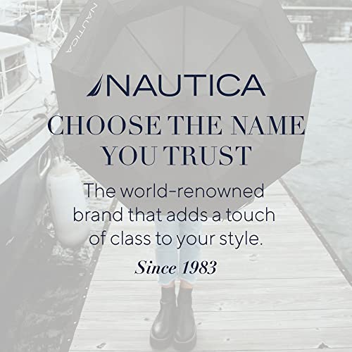Nautica Navtech Black Folding Travel Umbrella - Large 42” Double-Vented Windproof Canopy, Automatic Open & Close, Compact & Portable Umbrella For Rain Or Sun, Small Umbrella For Backpack, Car Or Purse #TOP6