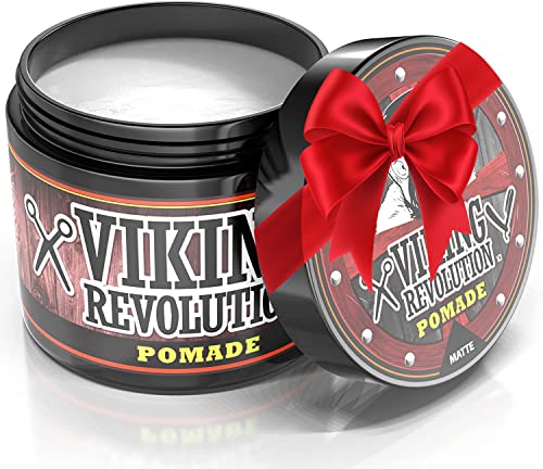 Viking Revolution Hair Pomade for Men (New Formula) - Medium Hold and Matte Shine Free for Classic Look 4oz - Water Based & Easy to Wash Out