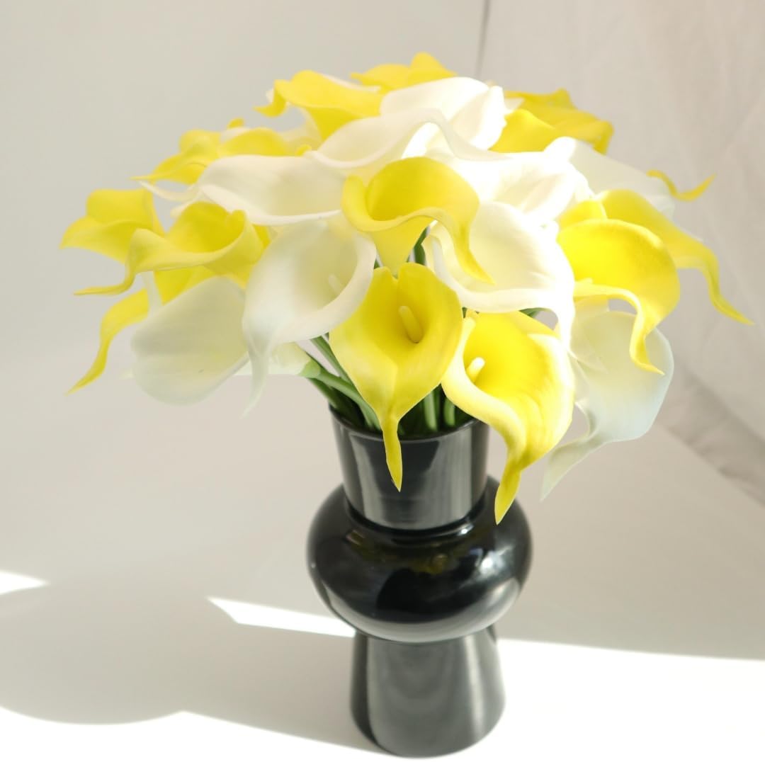 18pcs Real Touch Artificial Calla Lily Flowers for Decoration, Outdoor Wedding Bouquets, Lifelike Faux Flowers for Home, Garden, Party, and Event Decor (White)