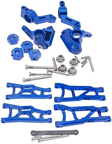 Aluminum Front&Rear Suspension A-Arms Caster Steering Blocks Stub Axle Carriers for Traxxas 2WD 1/10 Slash, Stampede, Rustler, Nitro Slash-Replaces Part 3736 3632 3752 3631