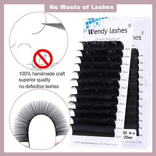WENDY LASHES Classic Individual Eyelashes C Curl 0.05mm 14-20mm Mixed Tray Individual Eyelash Extensions Classic Lashes Semi Permanent Silk False Lash Extensions(0.05-C-MIX(14-20)) - Image 2